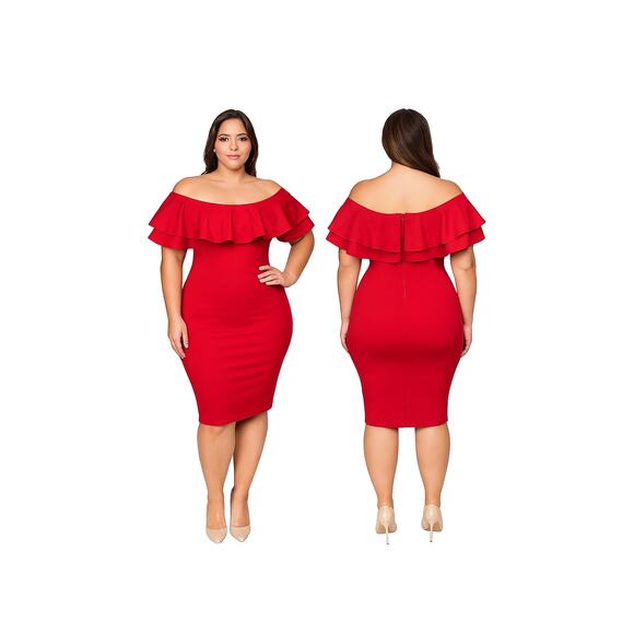 Symphony Size 2X Red Off Shoulder Dress - Picture 1 of 1